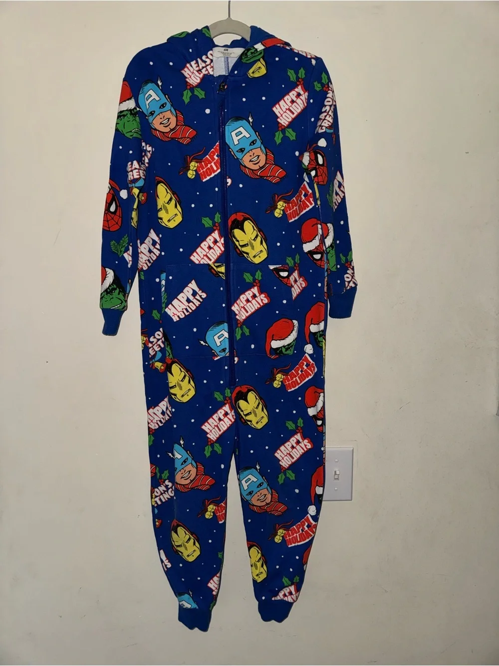‼️SALE‼️H&M Blue Marvel Holiday Character Hooded One-Piece